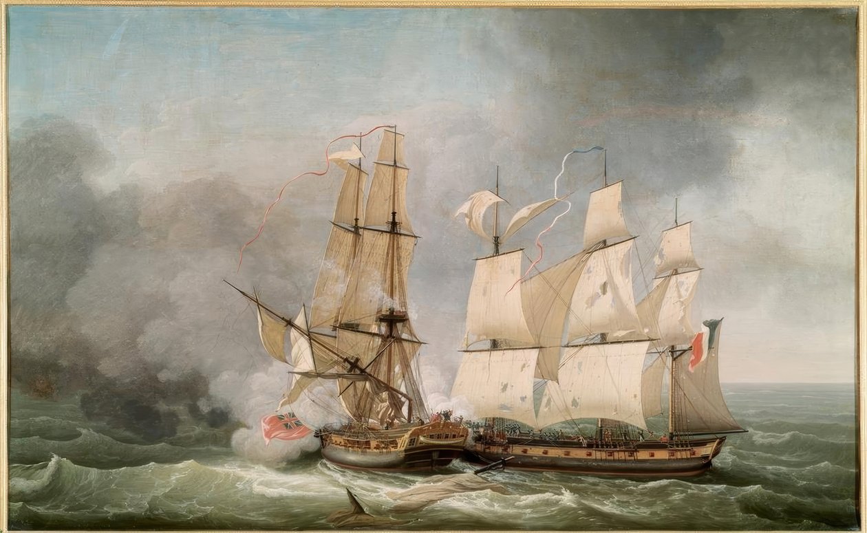 Combat between the French Corvette La Bayonnaise by Jean-Francois Hue