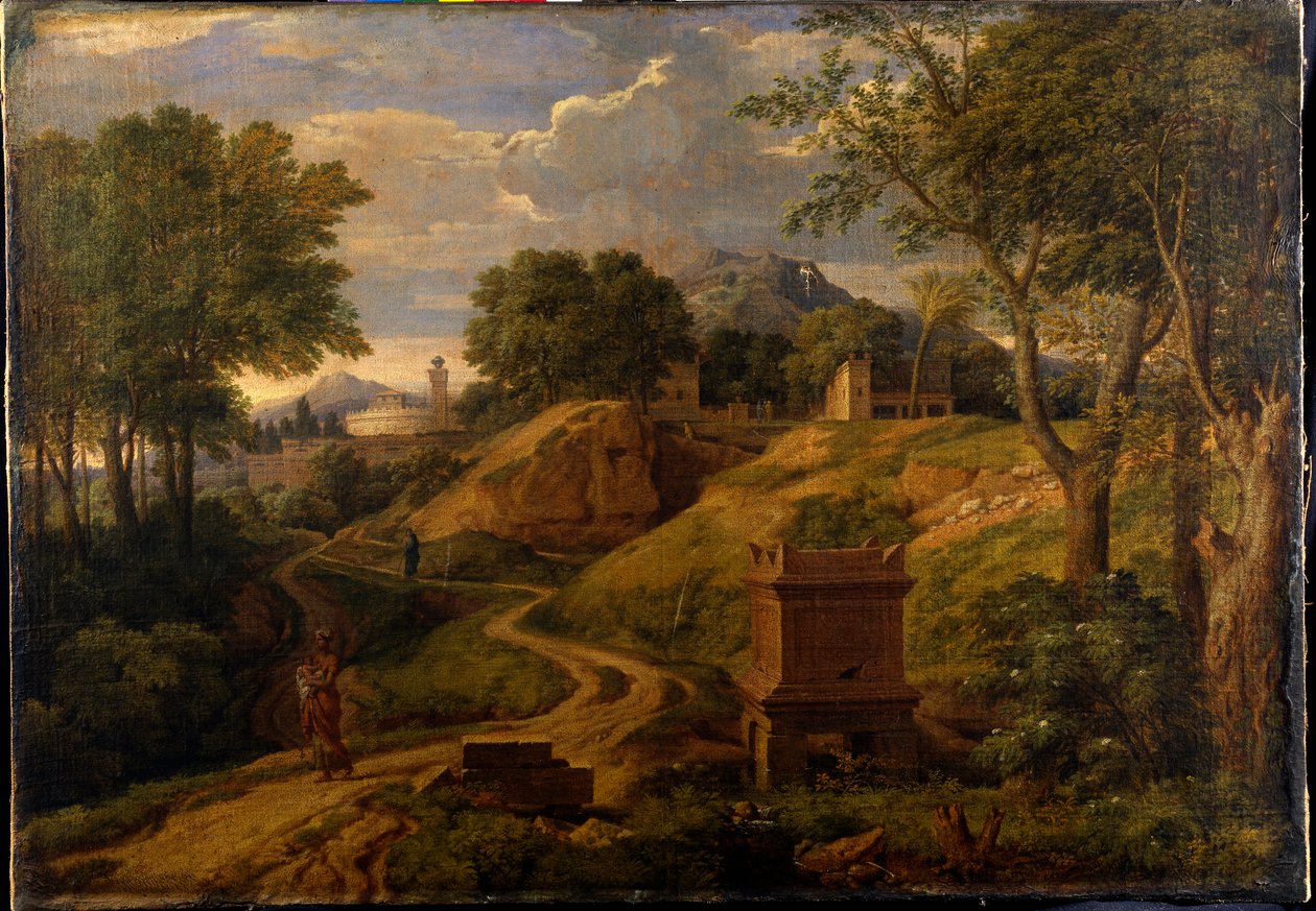 Classical landscape with a woman carrying a child, c.1650-75 by Jean Francois I Millet