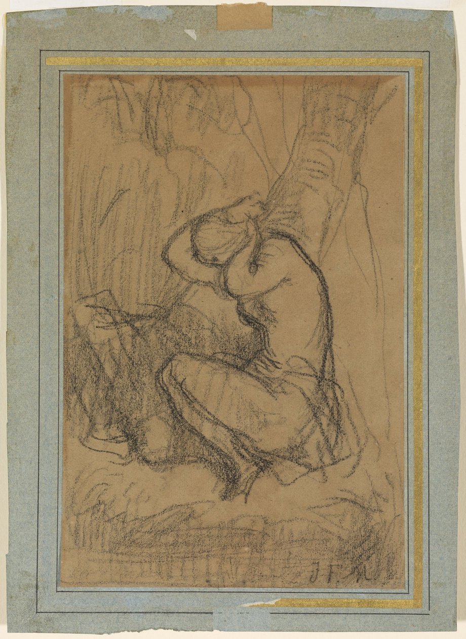 Young Woman Pinning Up Her Long Hair After Bathing by Jean-Francois Millet