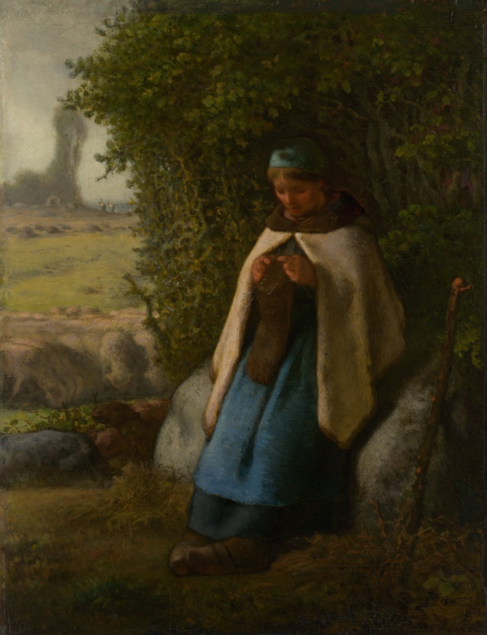 Shepherdess Seated on a Rock by Jean-Francois Millet