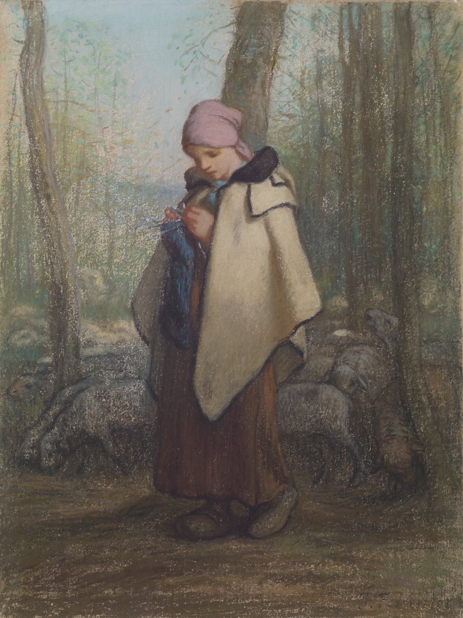The Knitting Shepherdess by Jean Francois Millet