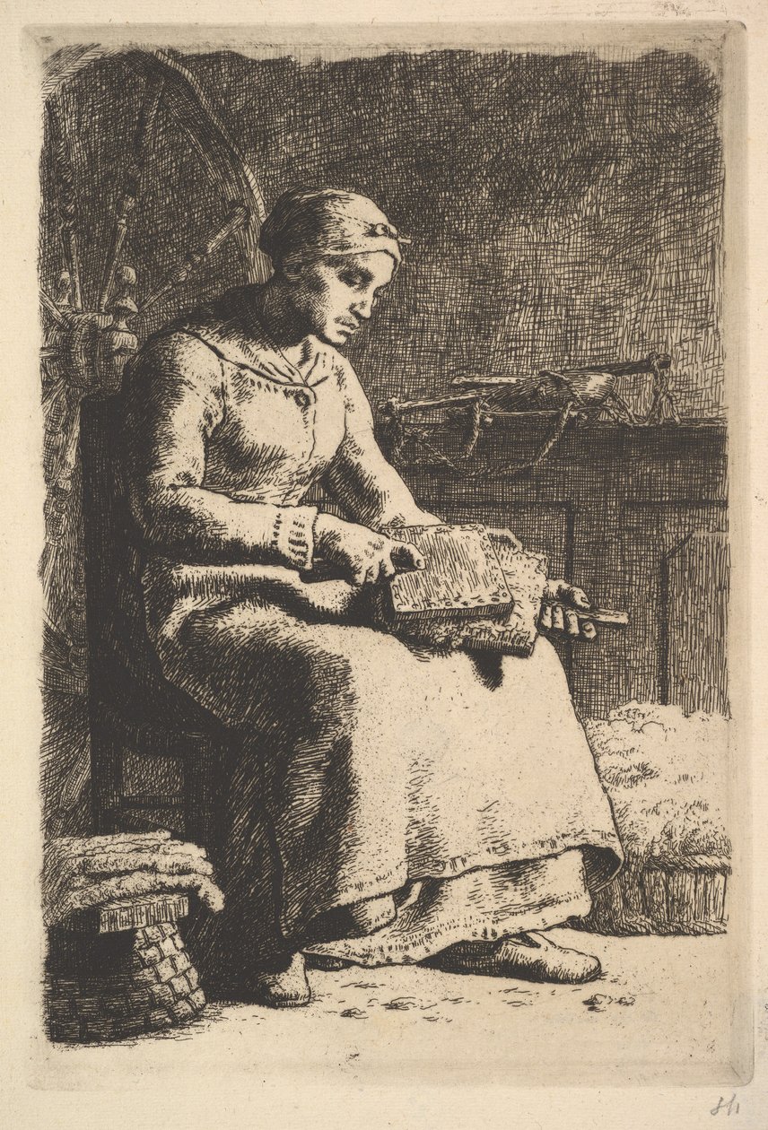 The Wool Carder by Jean Francois Millet: Fine art print