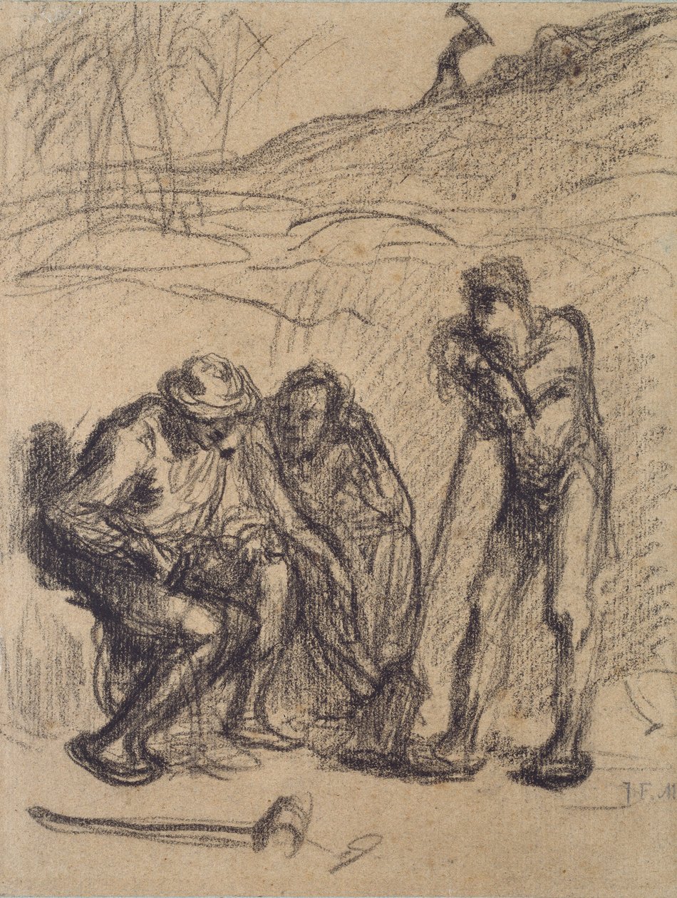 Three Peasants Resting, One Leaning on a Spade, c1850-1851 by Jean Francois Millet