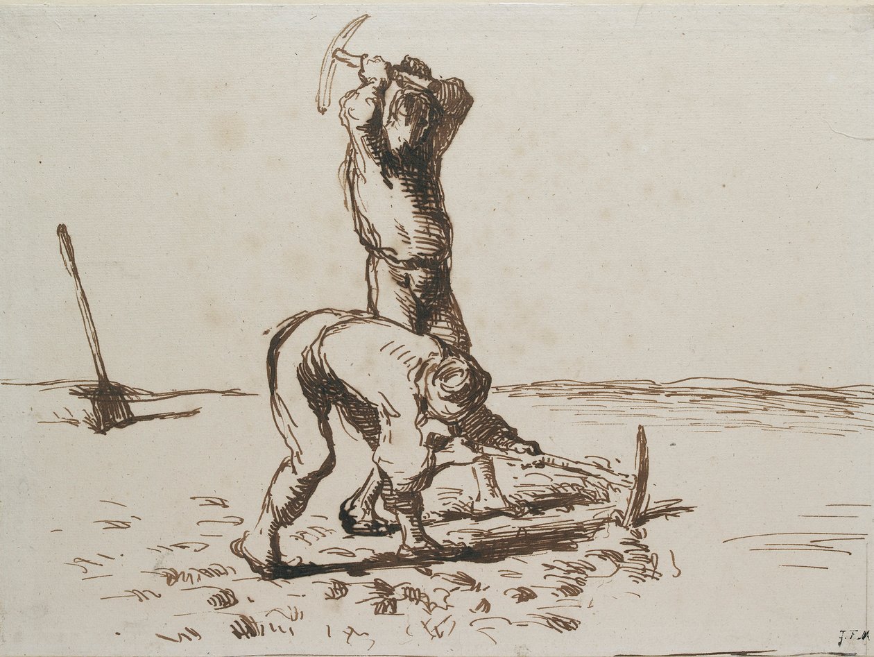 Two Peasants digging with Pickaxes, c1844-1846 by Jean Francois Millet