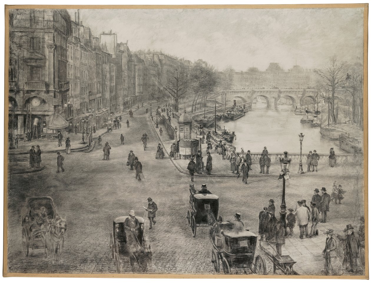Paris, La Place de Saint Michel with the Quai des Grands Augustins and the Pont Saint Michel in the Foreground and the Pont Neuf and the Louvre in the Background by Jean Francois Raffaelli