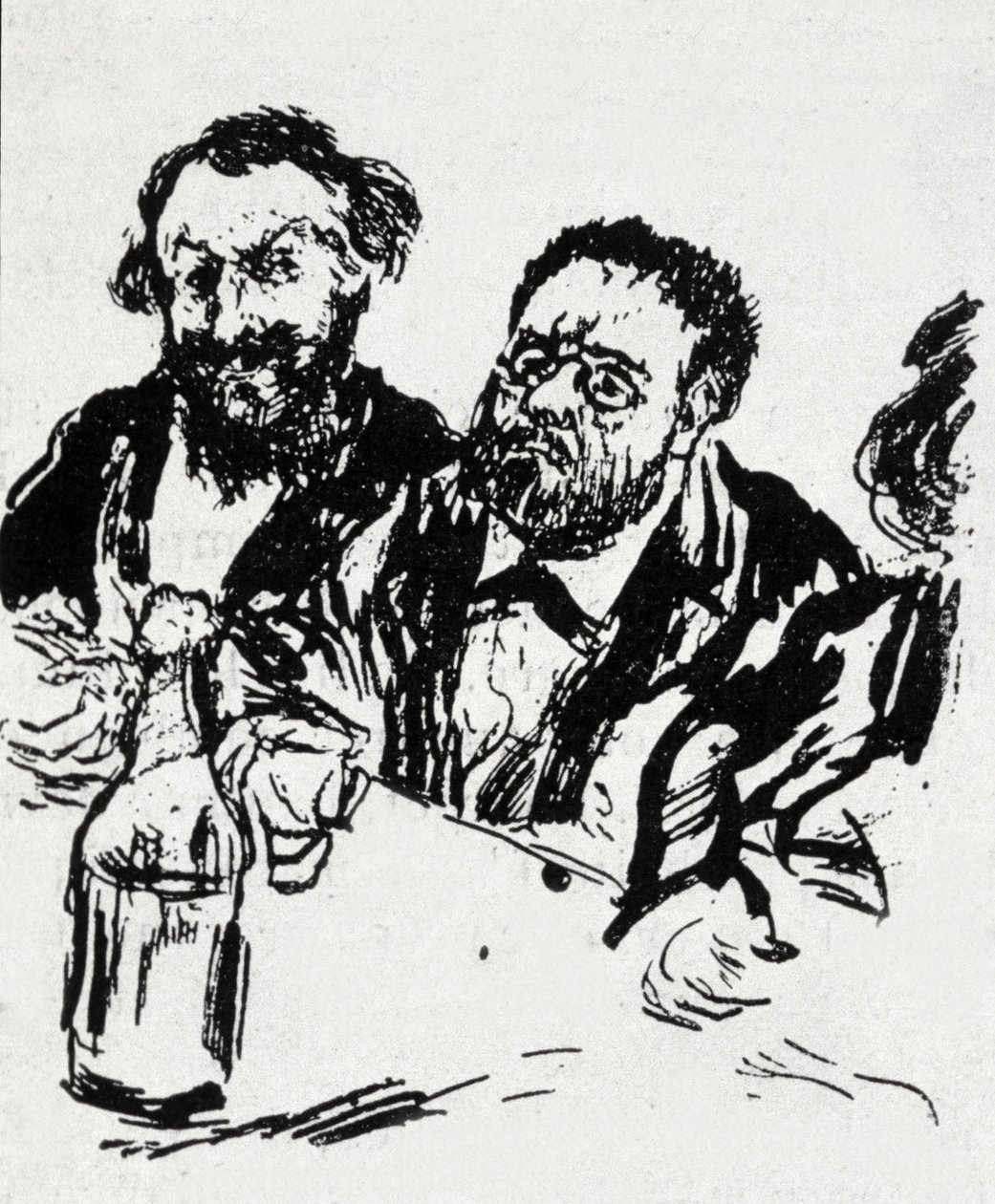 The Painter Edouard Manet (1832-1883) and the Writer Emile Zola (1840-1902) at the Table by Jean Francois Raffaelli
