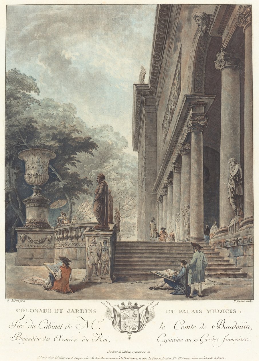 Colonnade and Gardens of the Medici Palace by Jean François Janinet after Hubert Robert