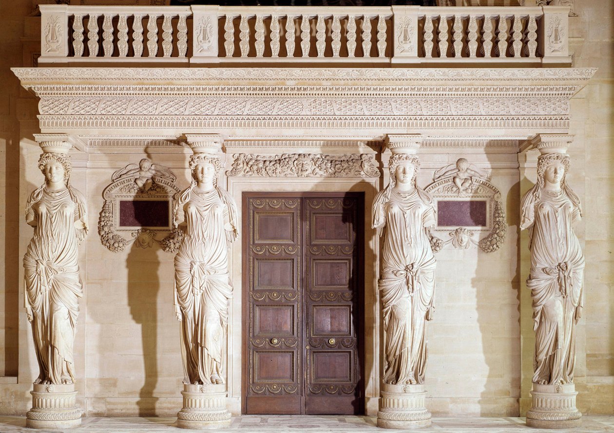 Renaissance architecture: the balcony of the Cariatides. Stone sculpture by Jean Goujon (16th century) Paris, Louvre Museum by Jean Goujon