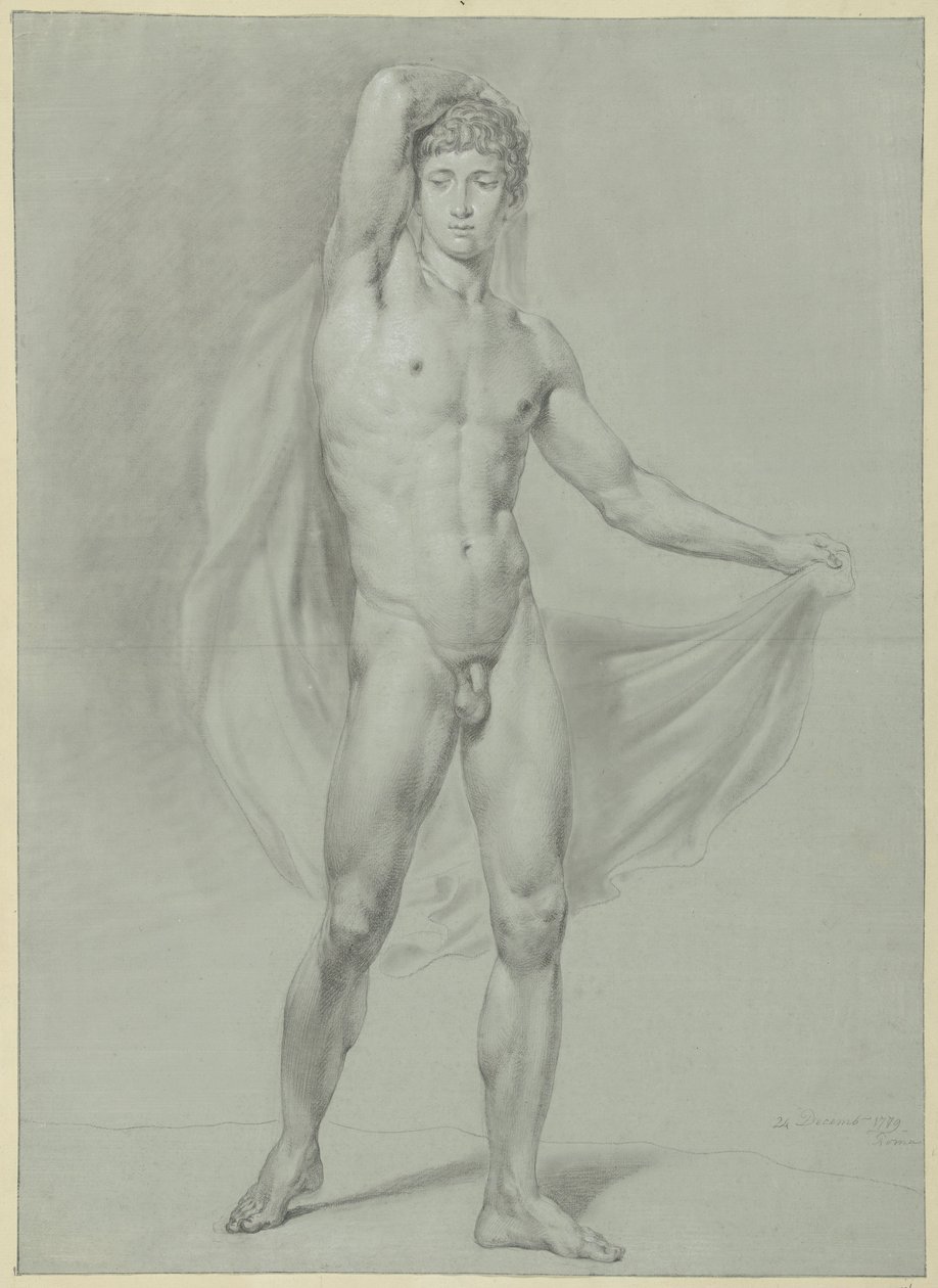 Standing Male Nude, with a Cloth Behind the Back, Seen from the Front by Jean Grandjean