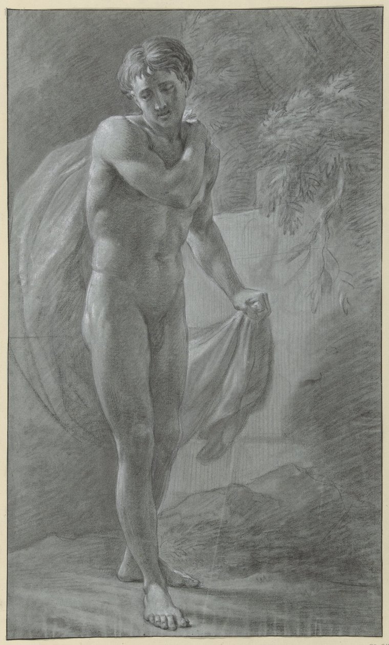 Standing Male Nude with a Cloth, Front View by Jean Grandjean