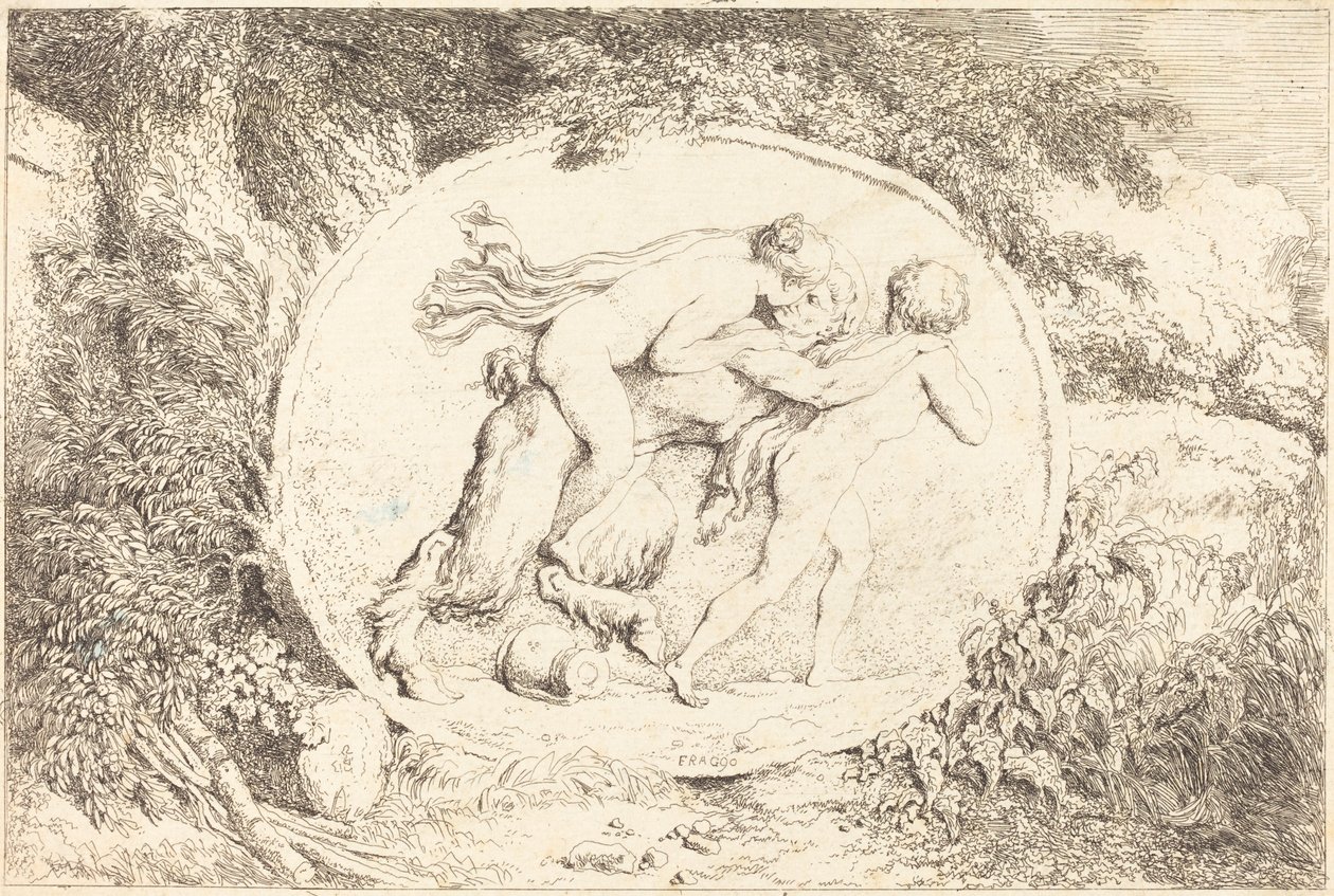 Nymph Astride a Satyr by Jean-Honore Fragonard