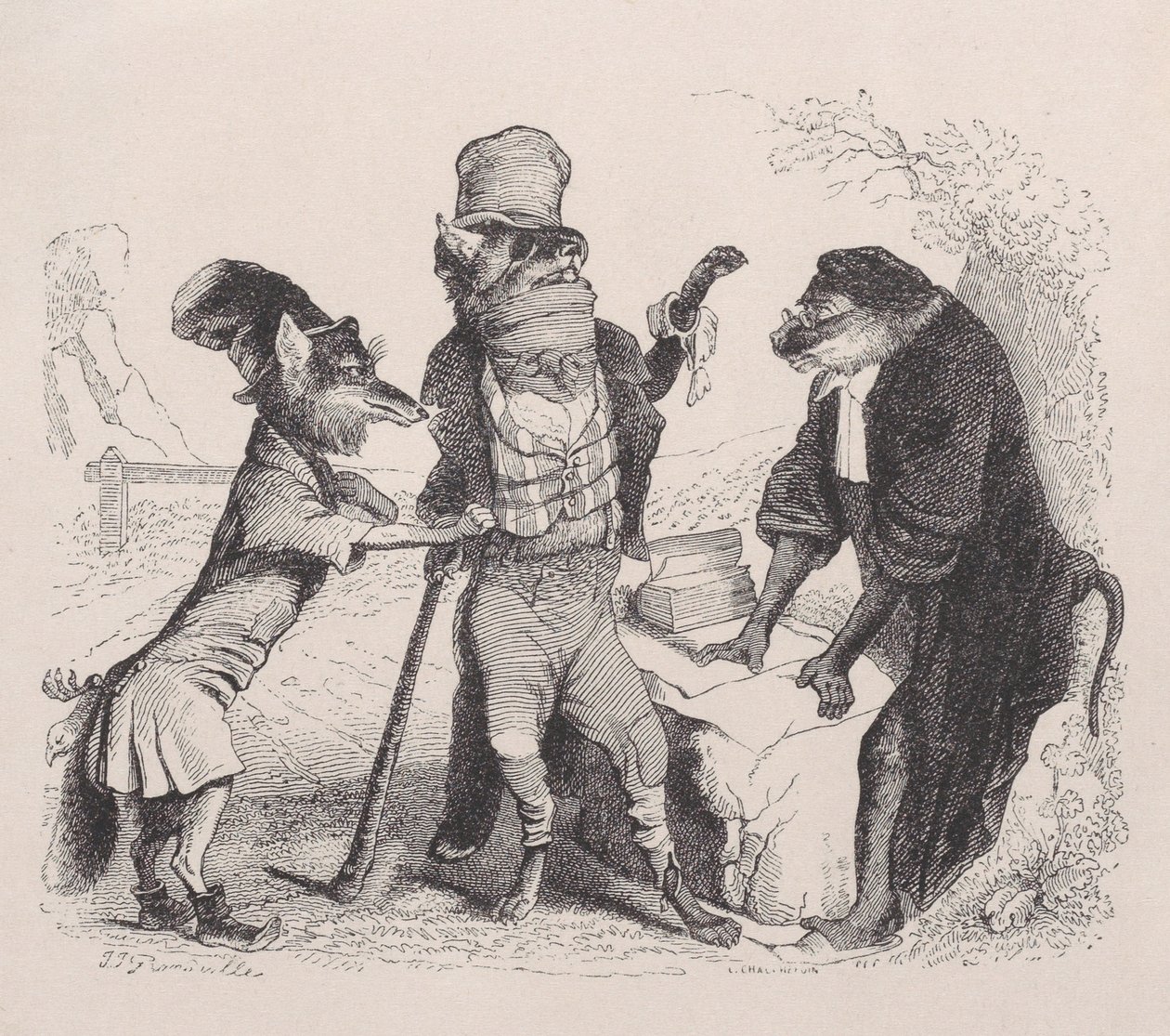 The Wolf pleading against the Fox, in front of the Monkey by Jean Ignace Isidore Gérard