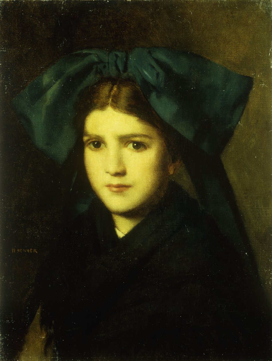 A Portrait of a Young Girl with a Bow in Her Hair by Jean-Jacques Henner