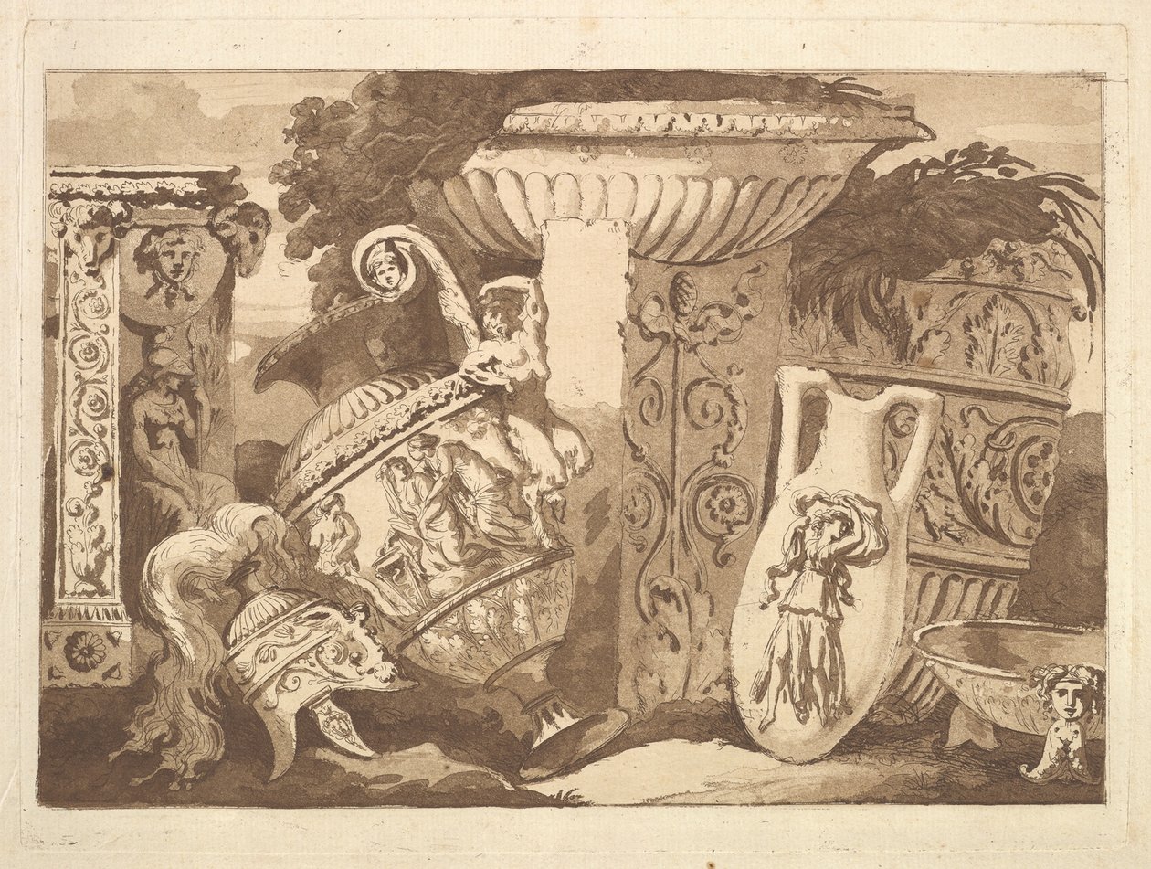 Composition with the Antique Fragments and a Leaning Vase, from Recueil de Compositions, 1782-84 by Jean Jacques Lagrenee