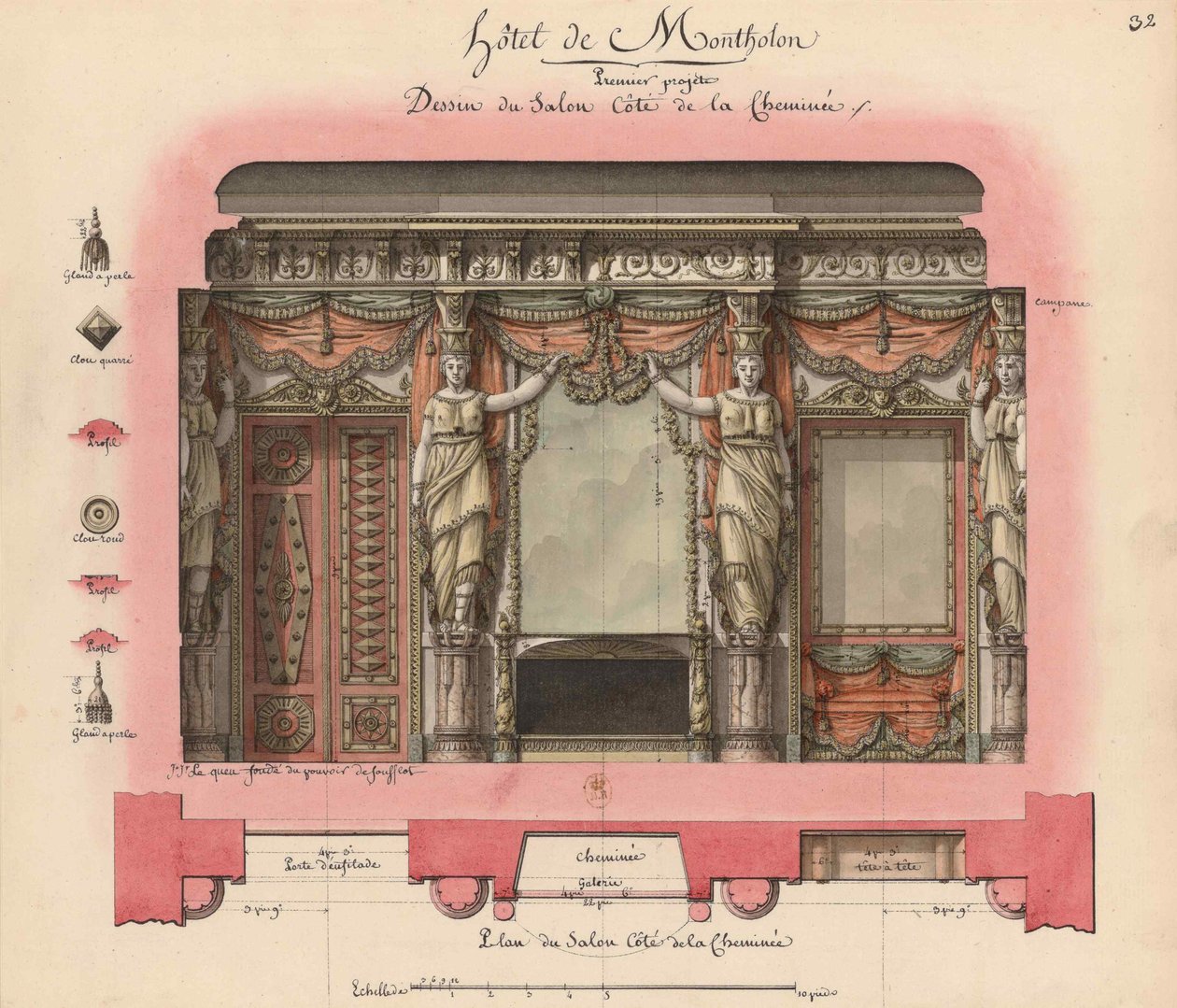 Hôtel Montholon. Salon Project by Jean Jacques Lequeu