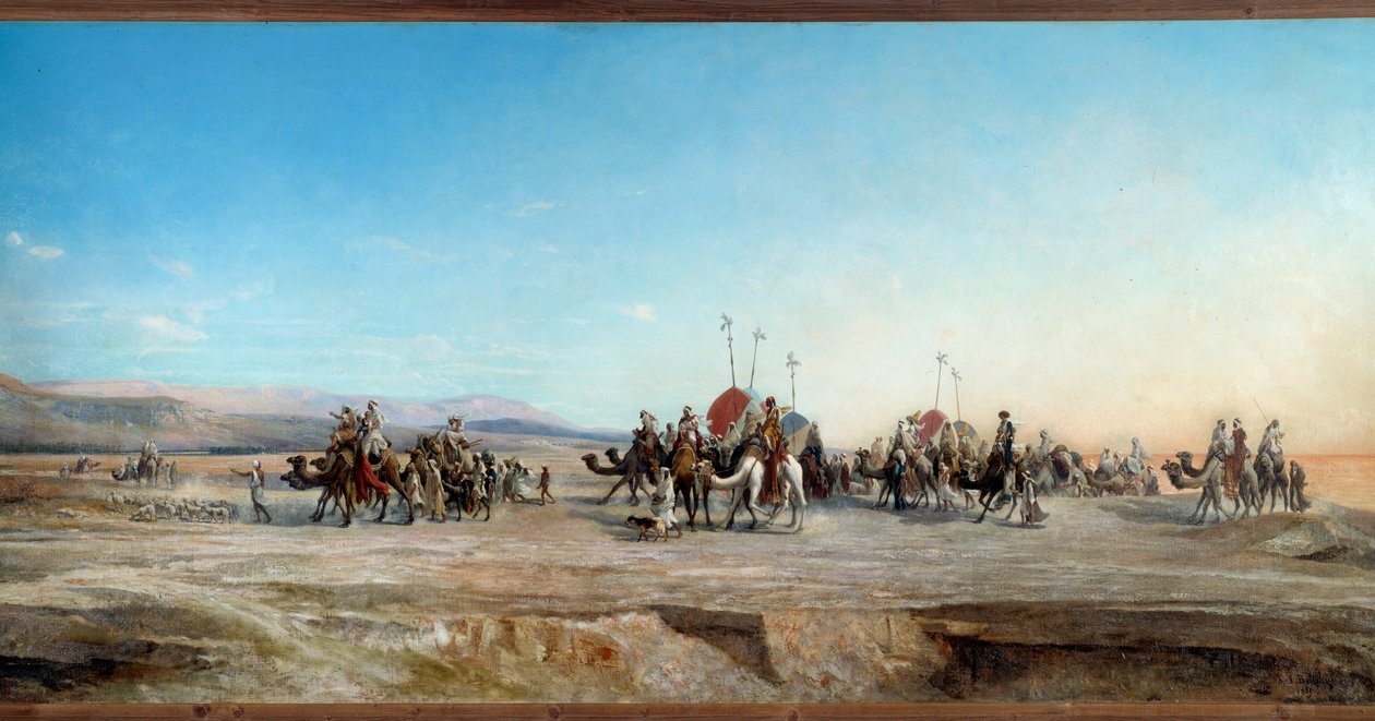 Looking for a camping caravans of nomads and camels in the desert by Jean Joseph Bellel