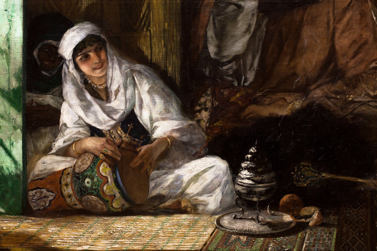 Interior of a Harem in Morocco, Detail: Woman Playing the Derbouka by Jean Joseph Benjamin Constant