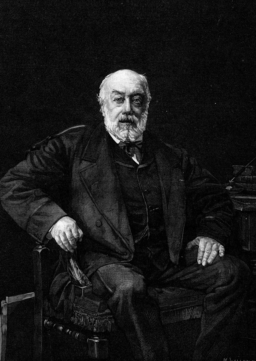 Portrait of Gustave Nadaud, French singer. Engraving after the painting by Jean Joseph Weerts. In 