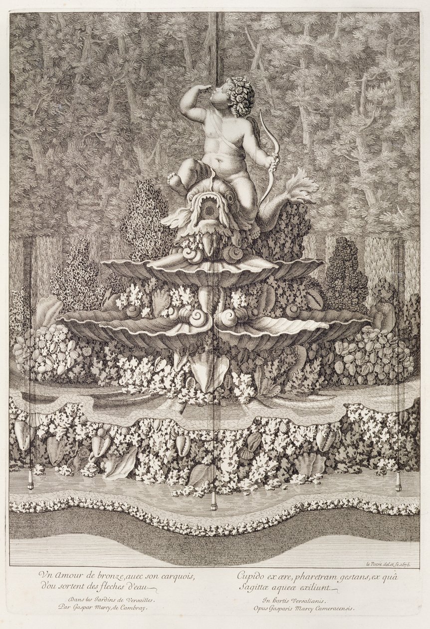 Fountain with cupid by Gaspar Marcy at Versailles by Jean Lepautre