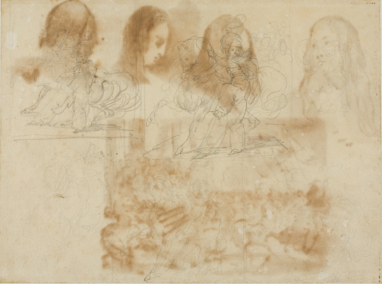 Six Sketches of a Chasseur Beside His Horse by Jean Louis André Théodore Géricault