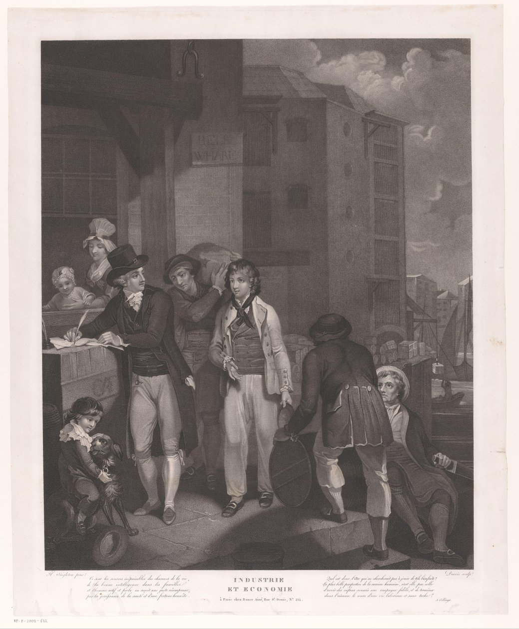 Group of Figures in Front of a Warehouse in a Harbor by Jean Louis Darcis
