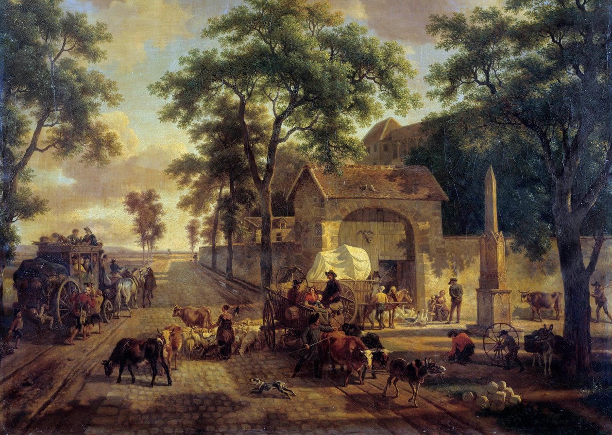 A Landscape Road with Cart of Peasants, Herds, and Shepherds by Jean Louis Demarne
