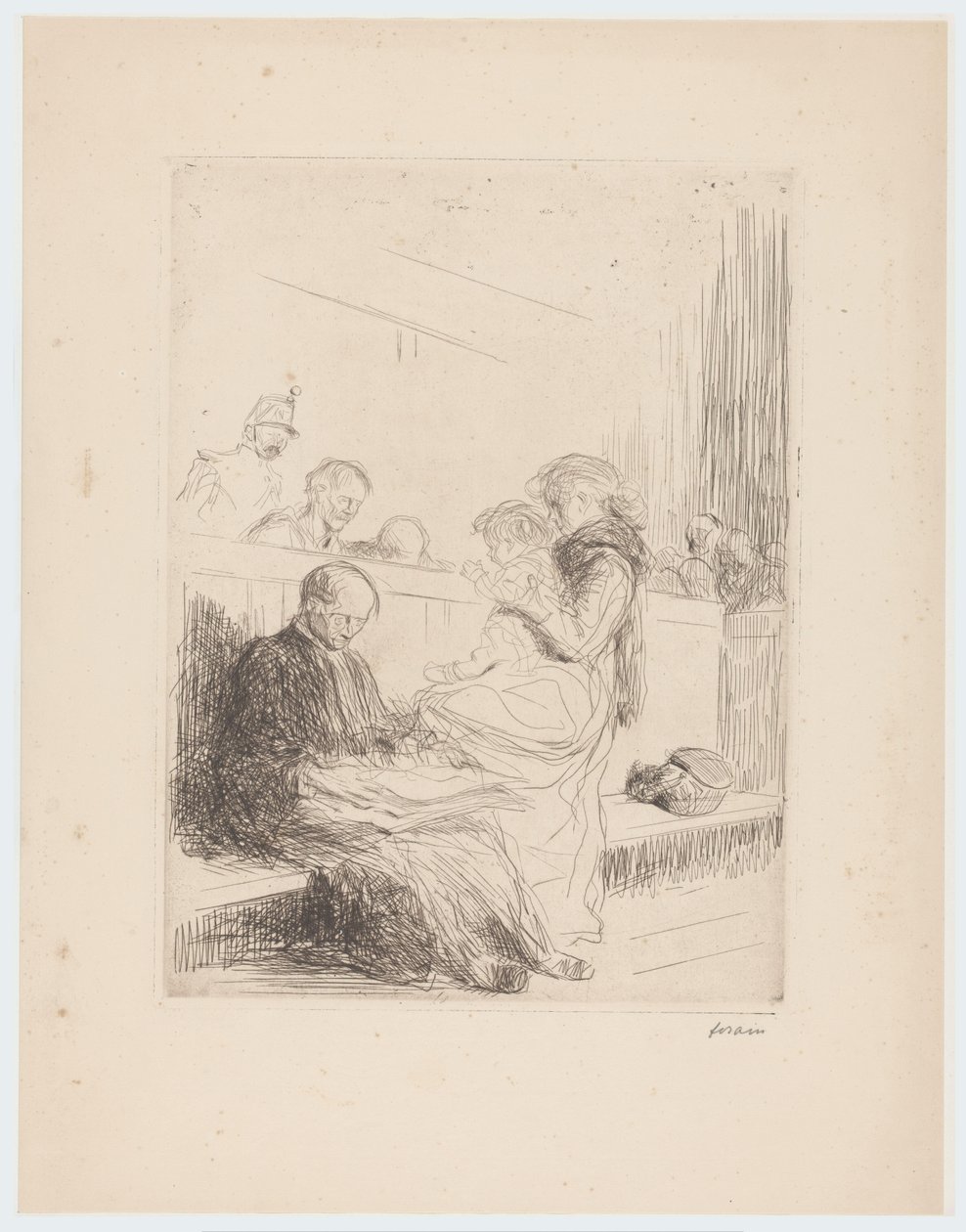 Lawyer with Clients Before the Court by Jean Louis Forain (signed by artist)
