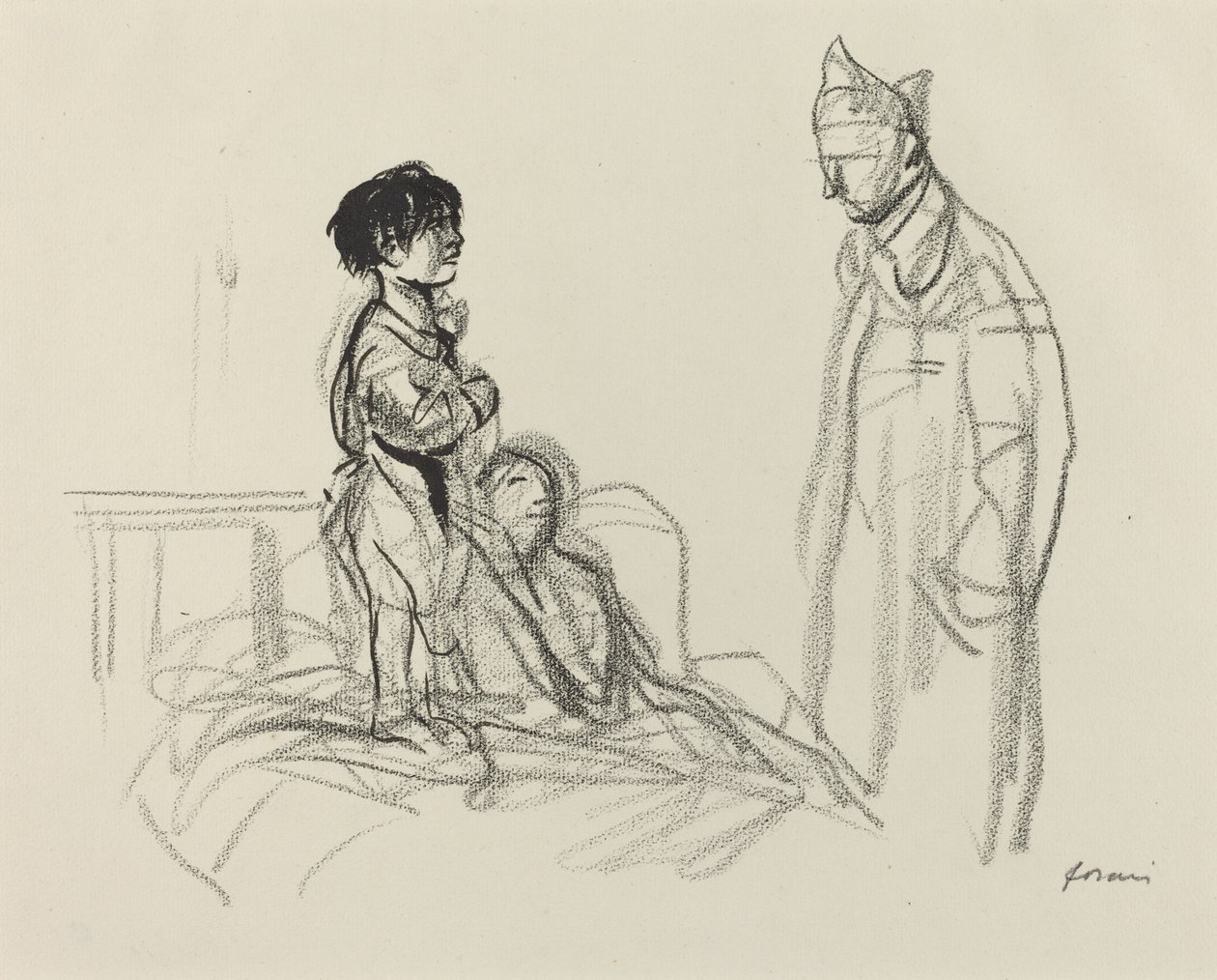 Mother and Child Visited by Soldier in Hospital by Jean Louis Forain