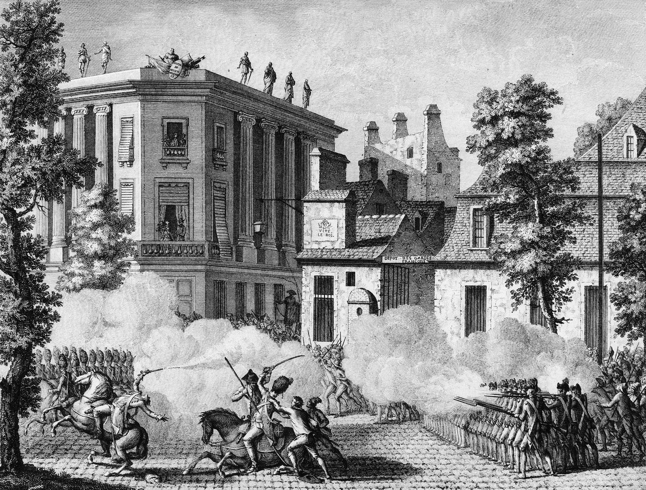 French Revolution: Action between the German Royal and the French Guards in front of the French Guards depot on July 12 by Jean Louis II (after) Prieur