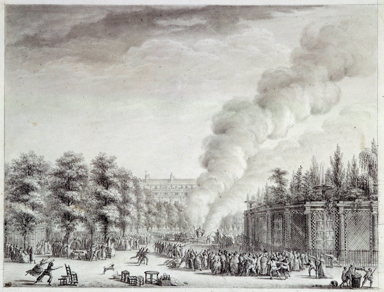 French Revolution: Model of the Pope burns at the Palais-Royal, April 6 by Jean Louis the Younger Prieur
