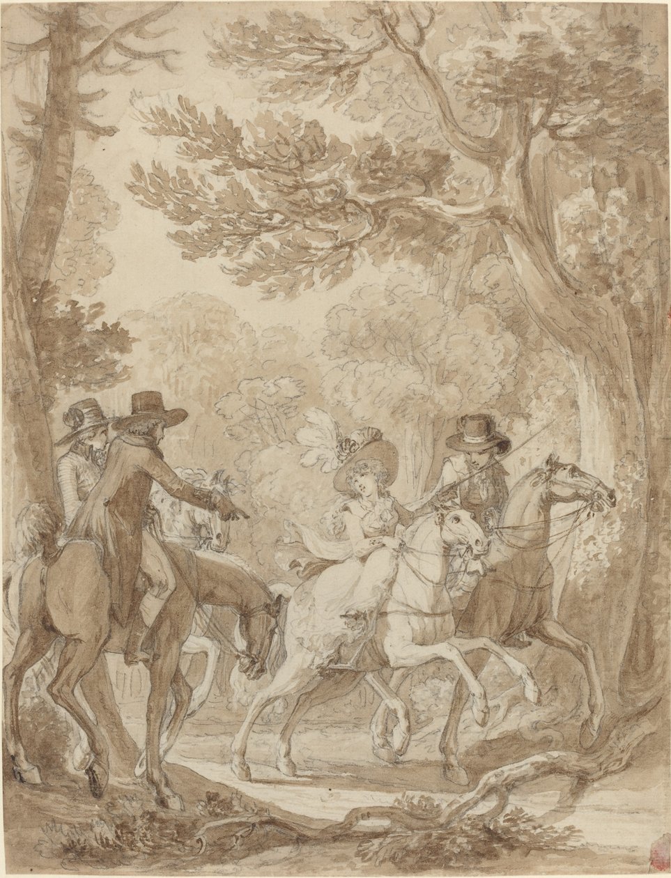Lady and Gentlemen Riding in a Park by Jean Michel Moreau