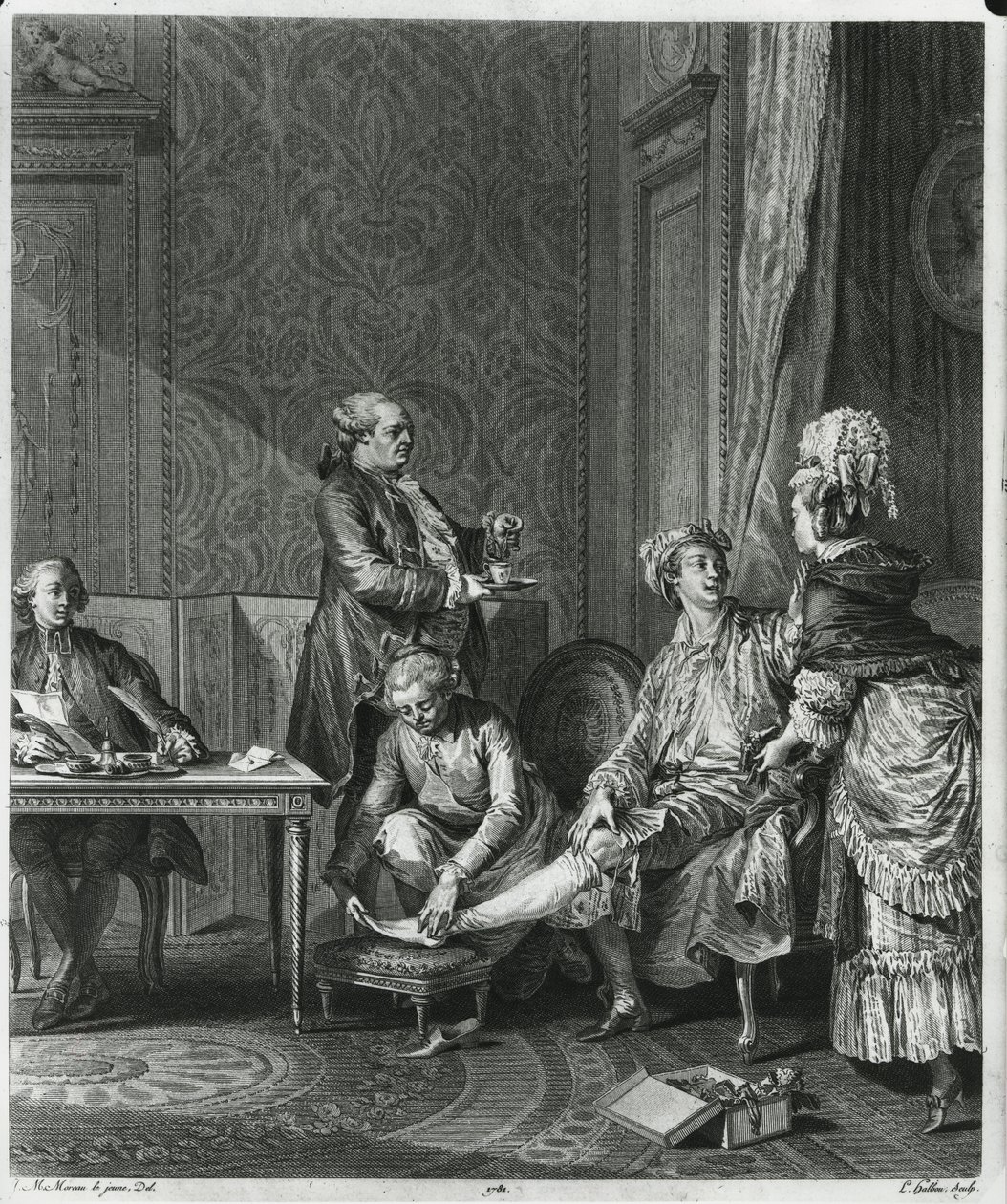 The Levee, engraved by Louis Michel Halbou by Jean Michel the Younger Moreau