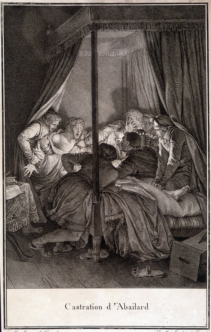 Castration of Pierre Abélard or Pierre Abailard French philosopher and theologian (1079 to 1142). engraving by Moreau. by Jean Michel the Younger Moreau