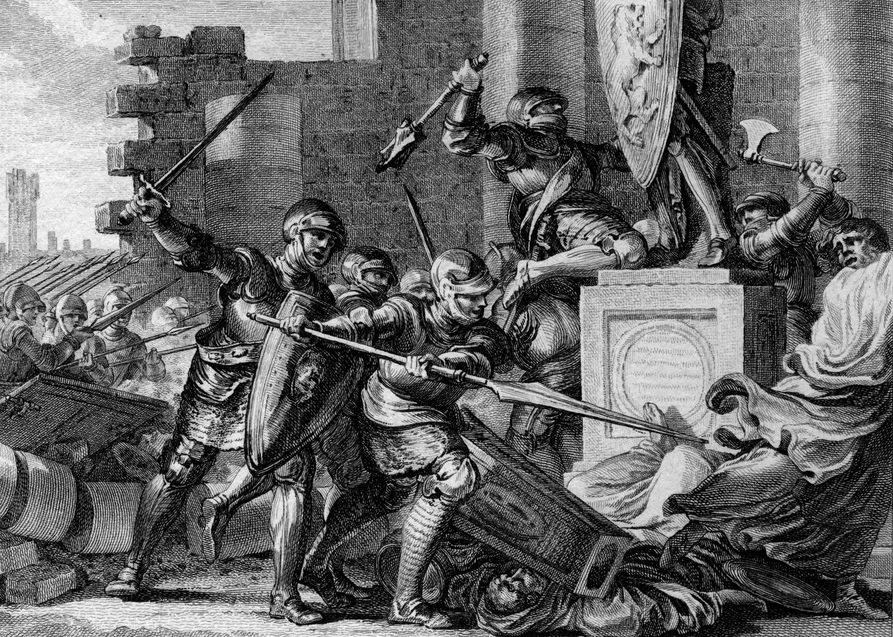 War Against the Saxons: Destruction of the Temple and Idol of Irmensul by the Army of Charlemagne - Engraving by Jean Michel Moreau by Jean Michel the Younger Moreau