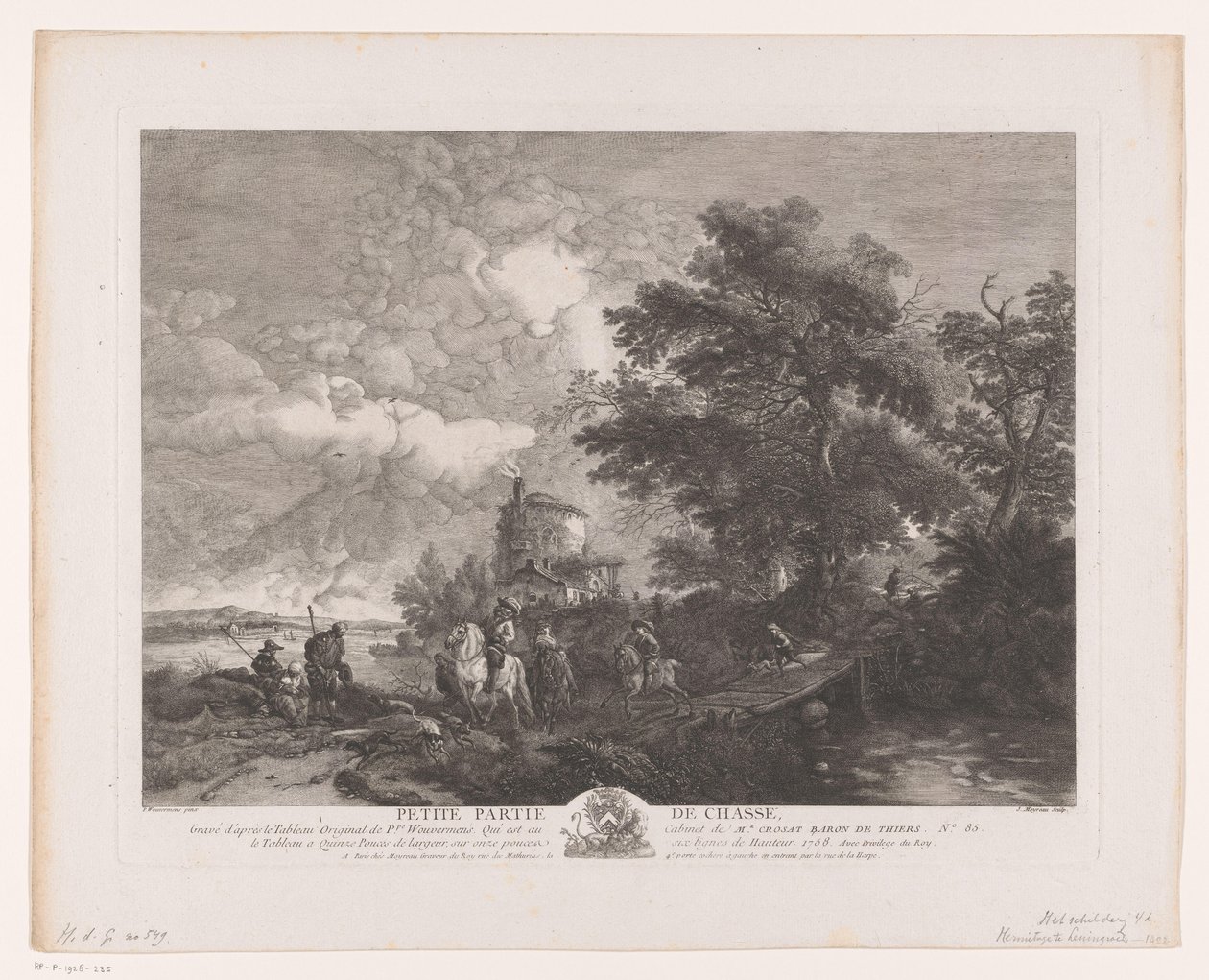 Hunting Party in a Landscape with Bridge (Prints after Paintings by Philips Wouwerman) by Jean Moyreau