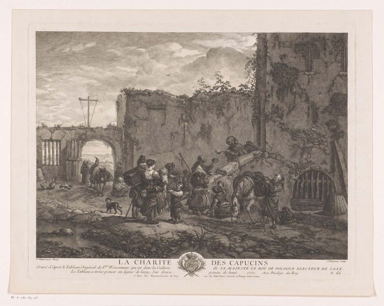 Monks Distributing Food to Pilgrims in a Courtyard (La Charité des Capucins) by Jean Moyreau