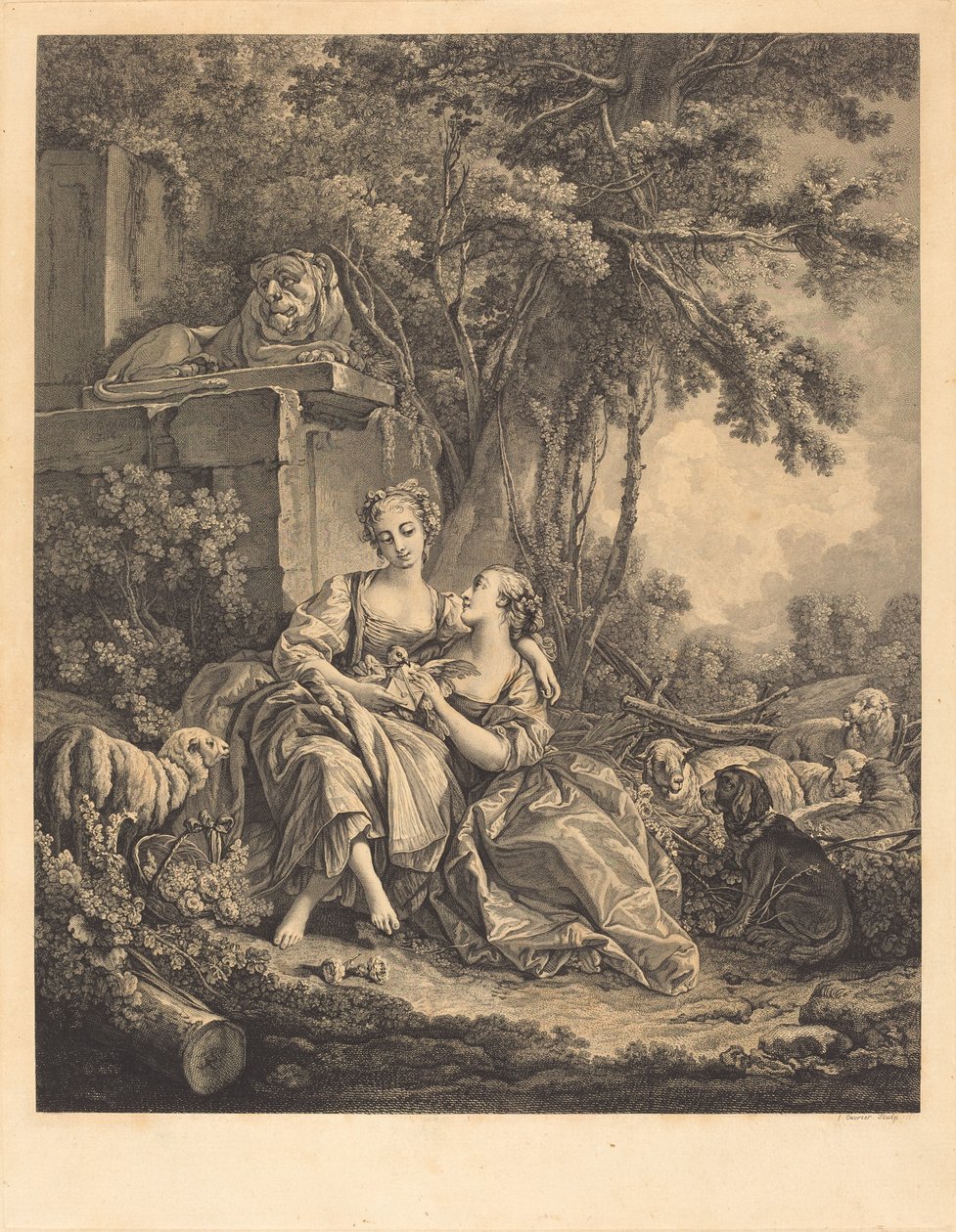 The Two Confidantes by Jean Ouvrier after François Boucher