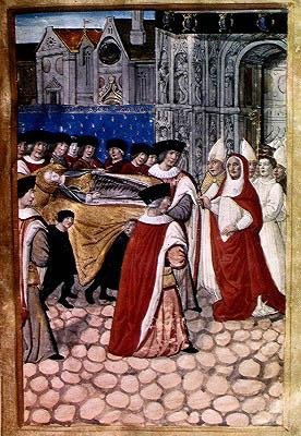 The Arrival of the Body of the Duchess Queen and the reception by Cardinal Philip of Luxembourg, from the Account of the Funeral of Anne of Brittany, 1515 by Jean Perreal