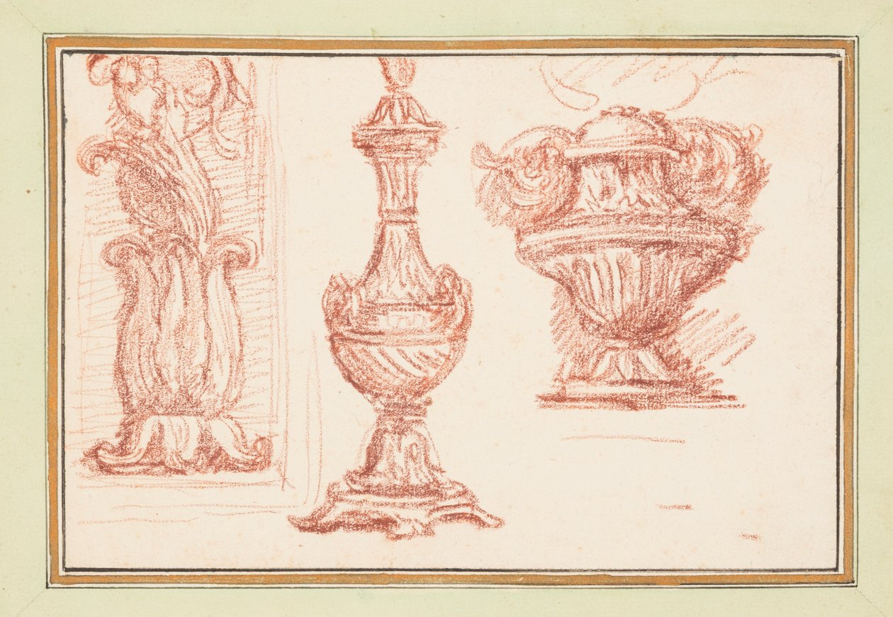 Two urns and an ornamental detail by Jean Robert Ango