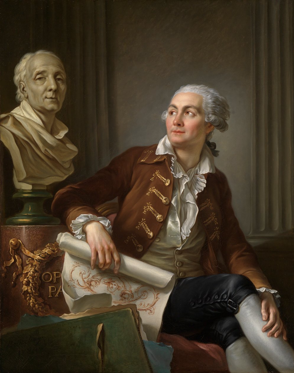 Portrait of Man with Bust of Denis Diderot by Jean Simon Berthelemy