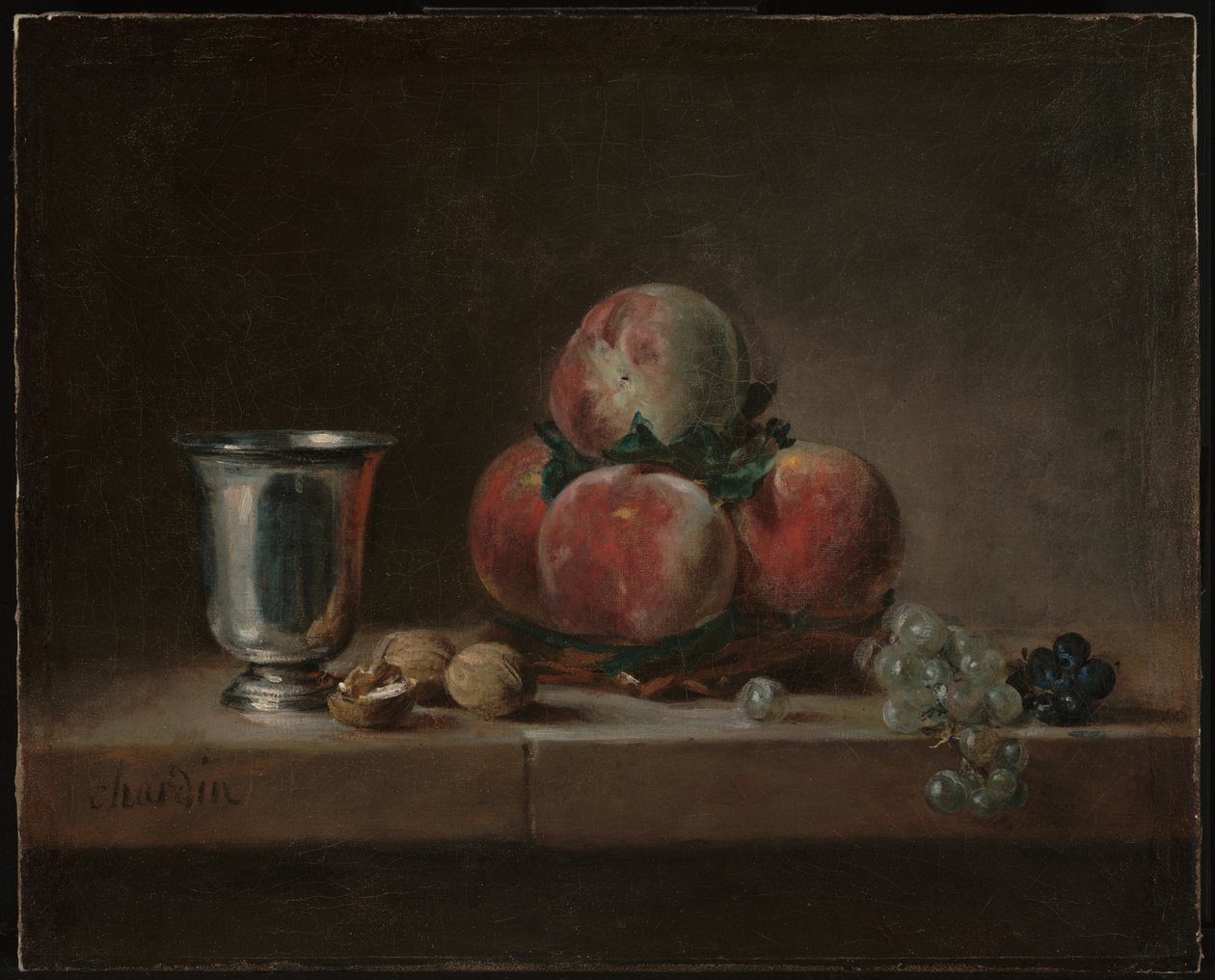 Still Life with Peaches, a Silver Goblet, Grapes, and Walnuts by Jean Baptiste Simeon Chardin