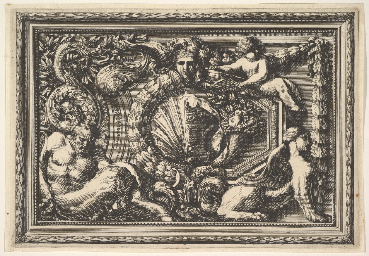 Design for a Panel with Two Variants containing a Satyr and a Sphynx, 17th century by Jean le Pautre