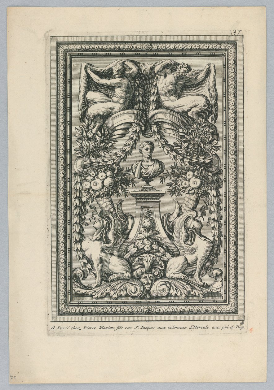 Sheet from the set, "Ornemens de Peaneaux pour... Lambris" by Jean le Pautre