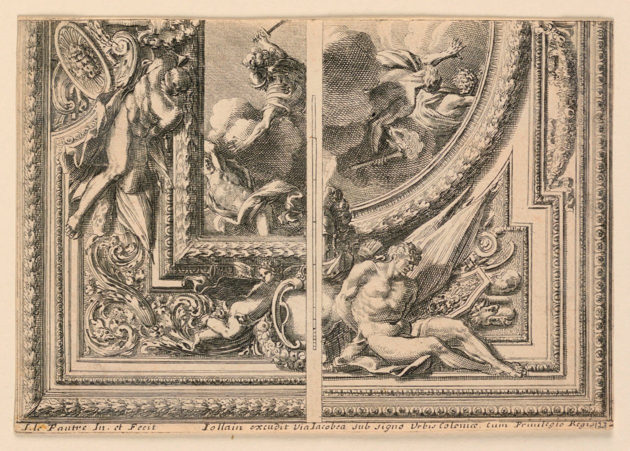 Sheet with Two Designs for Ceiling Decorations, from "Plafons à la Romaine" by Jean le Pautre