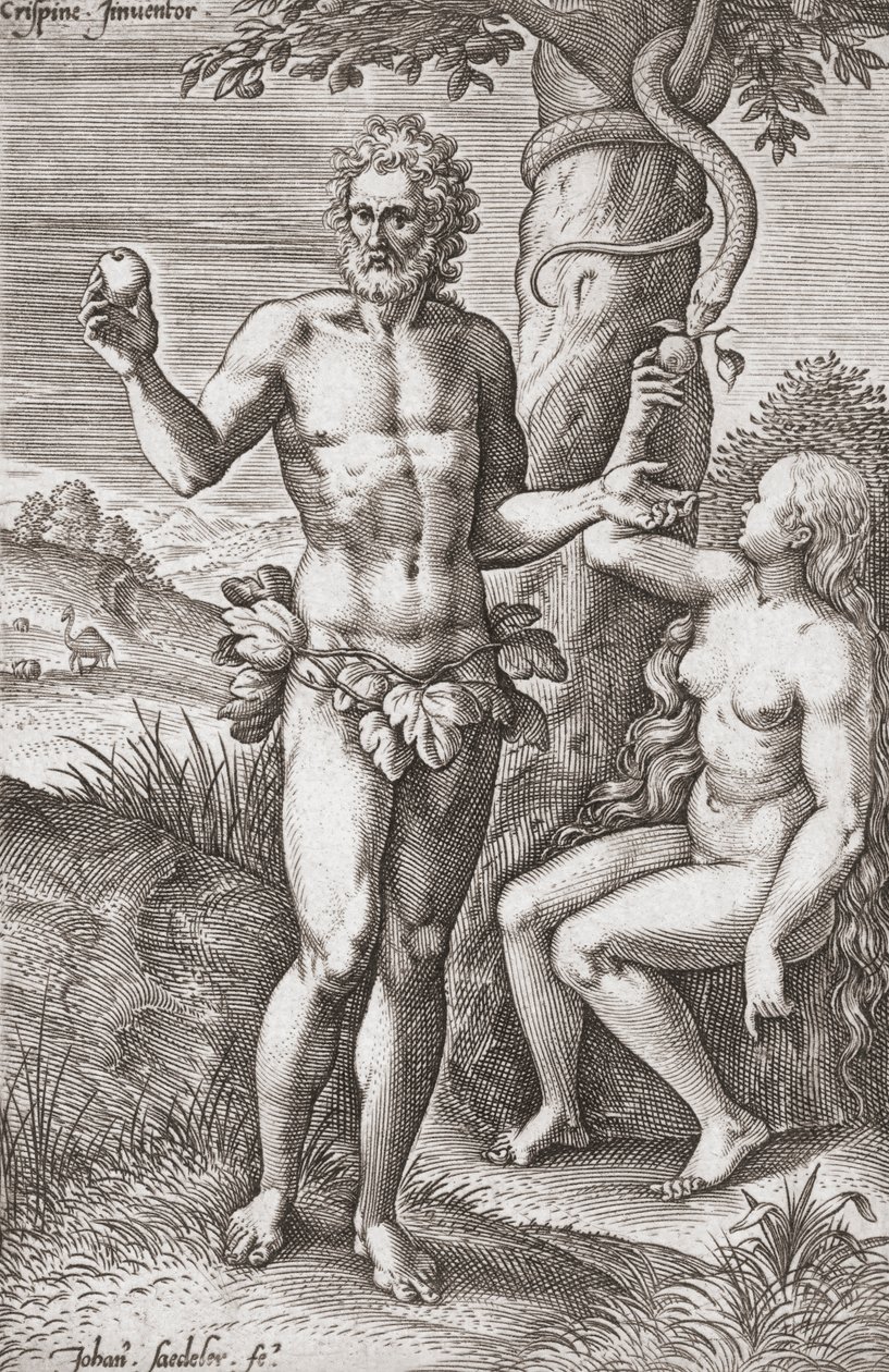 Adam and Eve in the Garden of Eden by Jean or Johann Sadeler