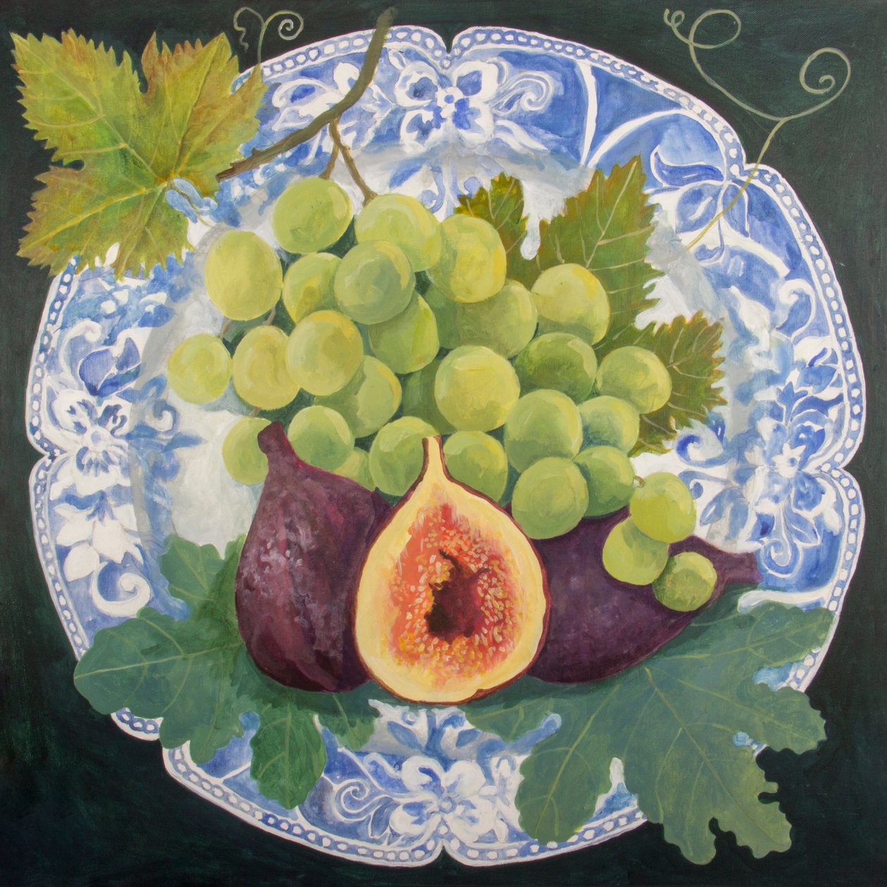 Figs and Grapes on a Plate, 2018 by Jennifer Abbott