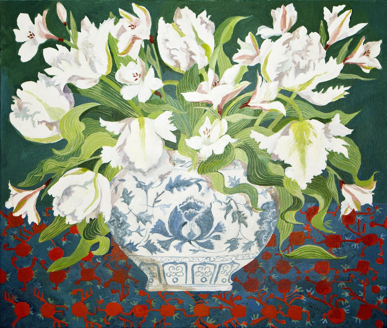White double tulips and alstroemerias by Jennifer Abbott