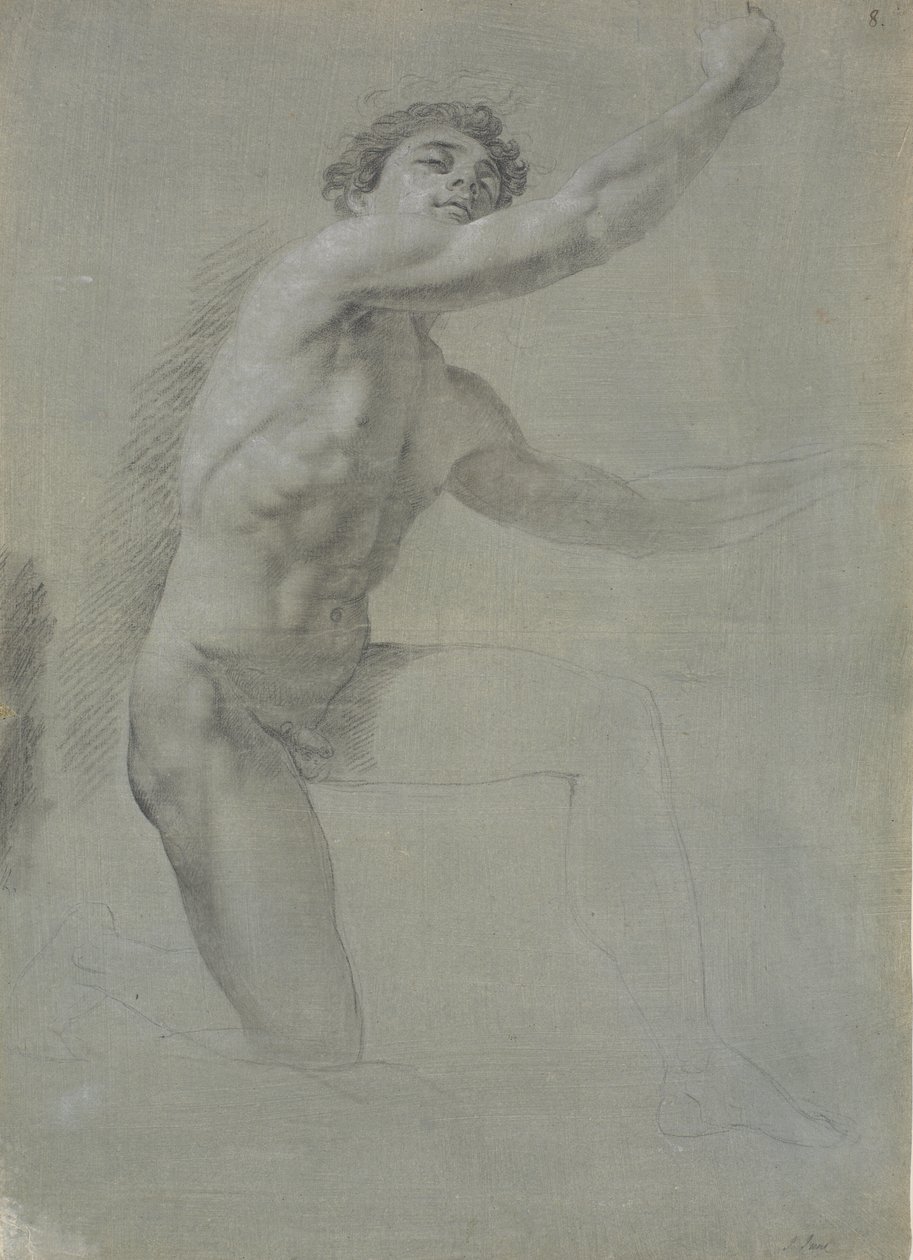 Model Seen from the Front, Kneeling on Right Knee; Not Fully Drawn by Jens Juel