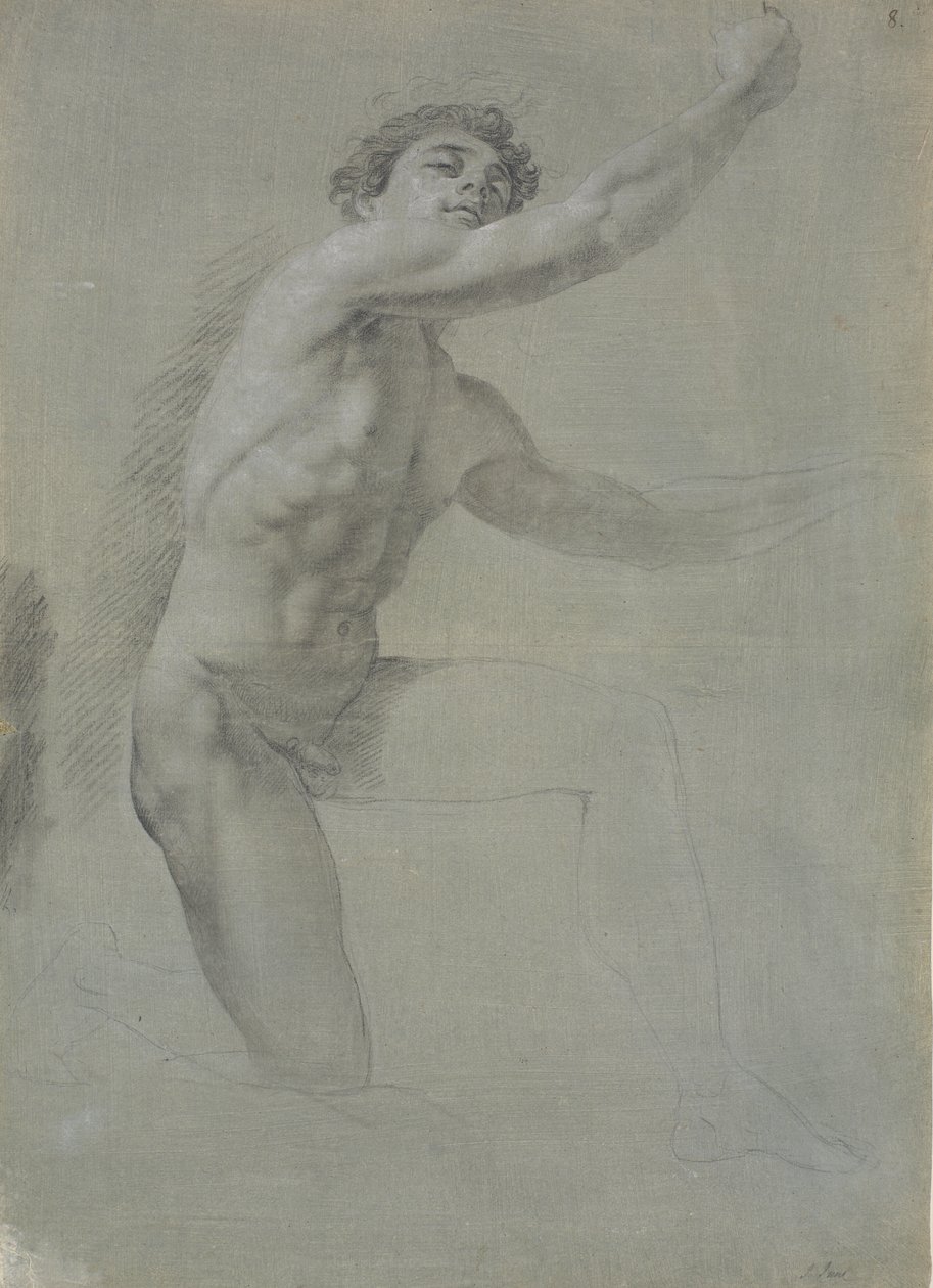 Model Seen from the Front, Kneeling on Right Knee; Not Fully Drawn by Jens Juel