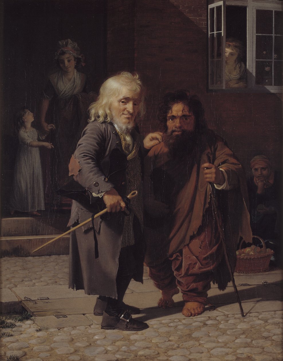 Two Dwarfs: Obligeert, a Jewish Pigtail-Ribbon Vendor, Beside the Roman Dwarf Bajocco in One of the Streets of Copenhagen by Jens Juel
